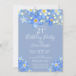 Invitation Aquarelle bleue Forget-Me-Nots 21e fête d'annivers