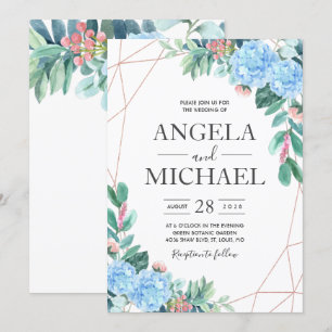 Invitation Aquarelle bleue Hydrangea mariage Floral