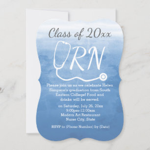 Invitation Aquarelle Bleue Infirmière de la RN Parti de gradu