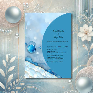 Invitation Aquarelle bleue luxueuse Abstraite Pearlescent