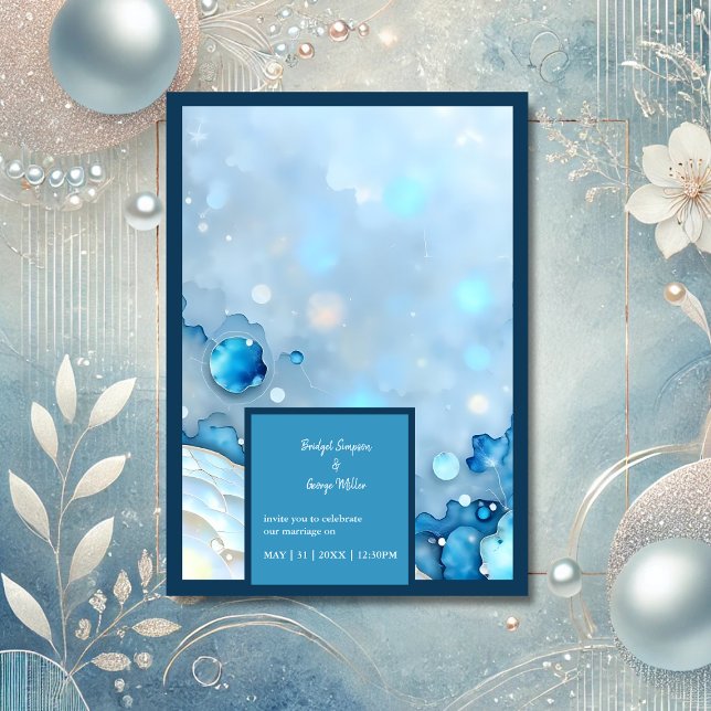 Invitation Aquarelle bleue luxueuse Abstraite Pearlescent (Créateur téléchargé)