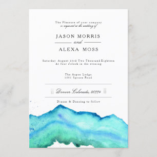 Invitation Aquarelle bleue   Mariage élégant