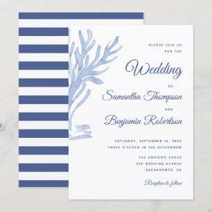 Invitation Aquarelle bleue Mariage nautique thème de plage