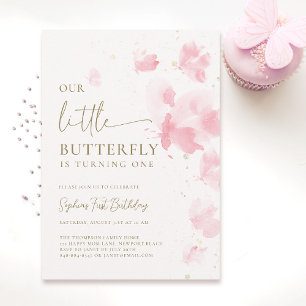 Invitation Aquarelle Bleue Petite Papillon 1er anniversaire