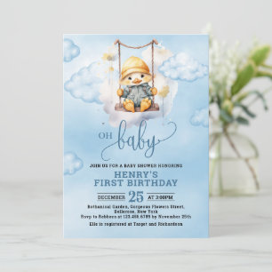 Invitation Aquarelle bleue Un Lucky Duck Boy 1er anniversaire