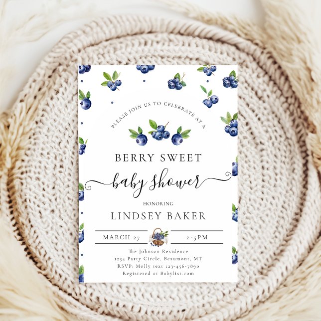 Invitation aquarelle bleuet Berry Baby shower doux (Créateur téléchargé)