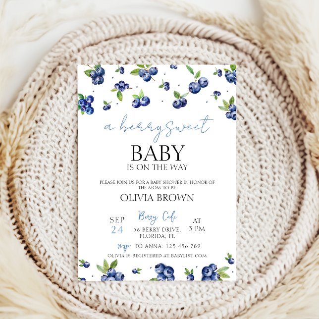 Invitation aquarelle bleuet Berry Baby shower doux (Créateur téléchargé)