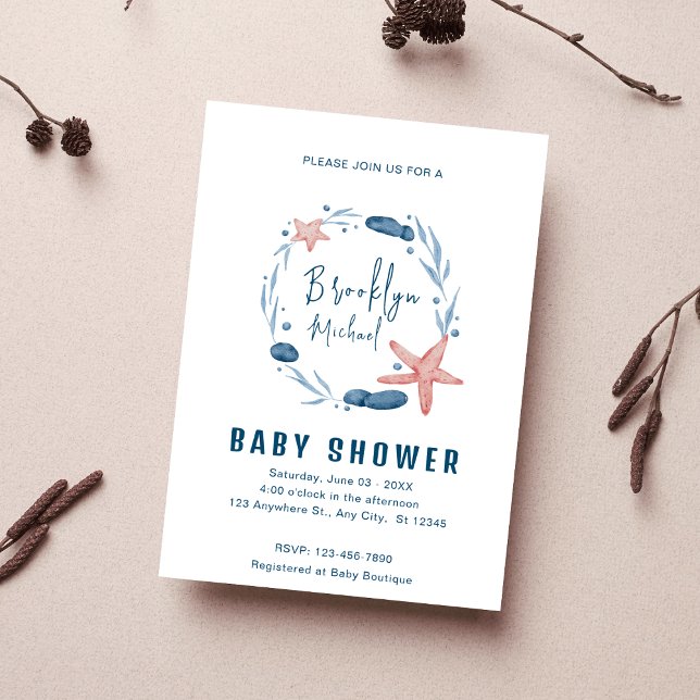 Invitation Aquarelle Blue Coral Reef Andersea Baby shower (Créateur téléchargé)