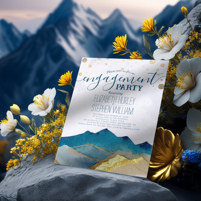 Invitation Aquarelle Blue Golden Mountains (Créateur téléchargé)