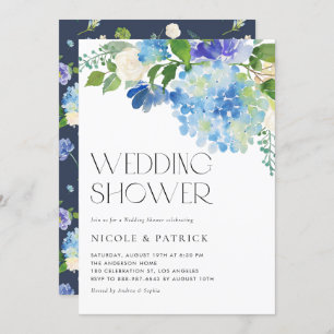 Invitation Aquarelle Blue Hydrangea Wedding shower Floral