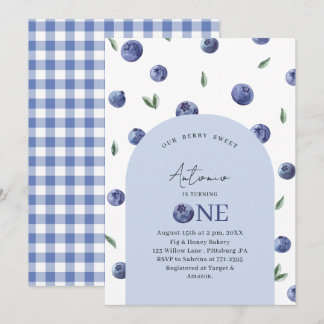 Invitation Aquarelle Blueberry 1ère fête d'anniversaire