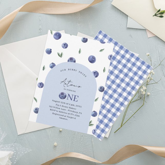 Invitation Aquarelle Blueberry 1ère fête d'anniversaire (Créateur téléchargé)