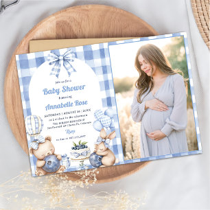 Invitation Aquarelle Blueberry En vichy 1er Baby shower