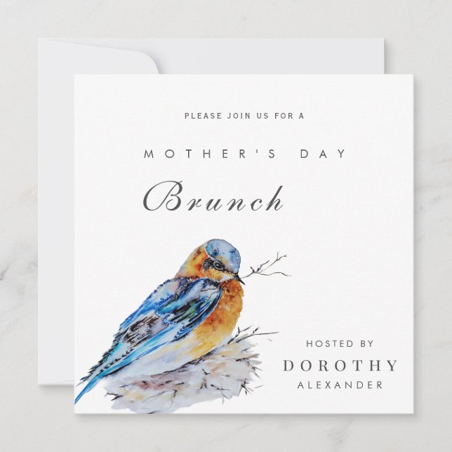 Invitation Aquarelle Bluebird Fête des Mères Brunch Invitatio (Devant)
