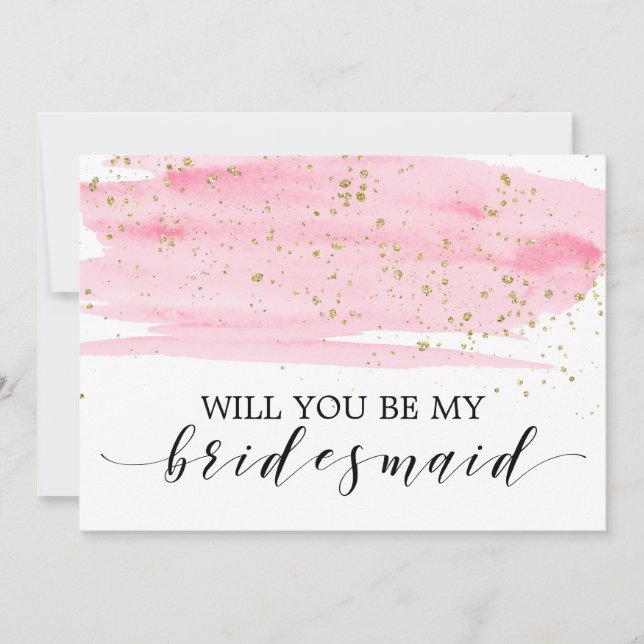 Invitation Aquarelle Blush & Gold Serez-Vous Ma Femme D'Accue (Devant)