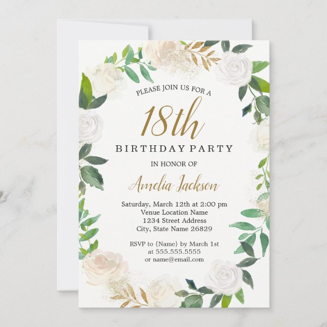 Invitation Aquarelle Blush Gold Wreath 18e anniversaire (Devant)