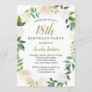 Invitation Aquarelle Blush Gold Wreath 18e anniversaire