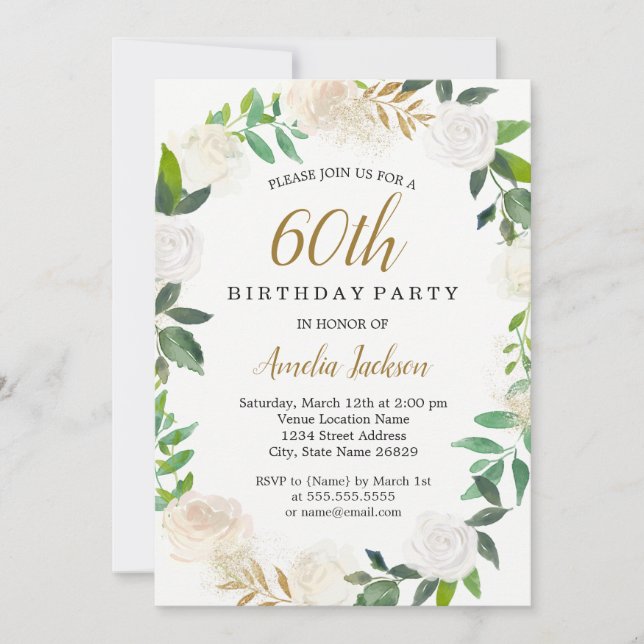 Invitation Aquarelle Blush Gold Wreath 60e anniversaire (Devant)