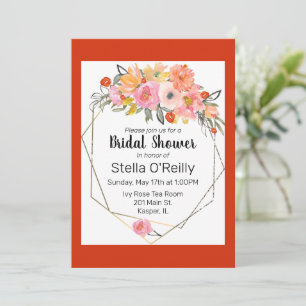 Invitation Aquarelle Blush Orange Jaune Cadre Or Floral
