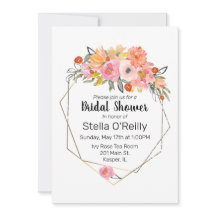 Aquarelle Blush Orange Jaune Cadre Or Floral