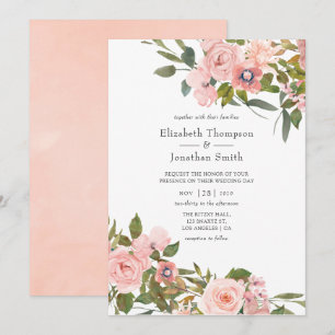 Invitation Aquarelle Blush Pink et Rose Gold Rose Mariage