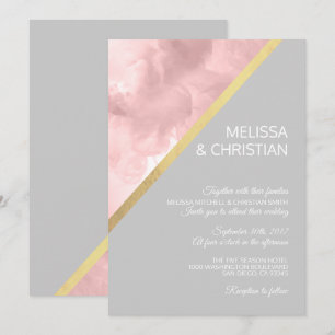 Invitation Aquarelle Blush Pink & Grey Gold Foil Mariage