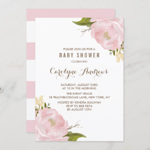 Invitation Aquarelle Blush Pink Peonies Baby shower Invitatio