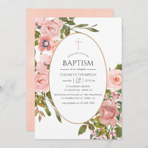 Invitation Aquarelle Blush rose et Rose Gold Baptême