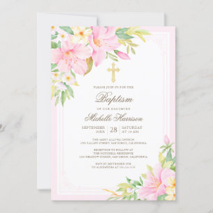 Invitation Aquarelle Blush rose Floral Girl Baptême