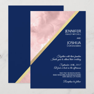 Invitation Aquarelle Blush Rose Marine Bleu Mariage à huile o