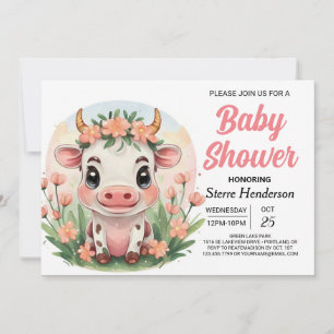 Invitation Aquarelle Bohemian Farm Cow Baby shower