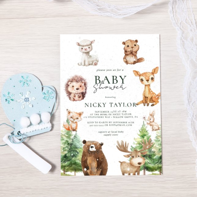 Invitation Aquarelle Boho Baby shower d'hiver de neige (Créateur téléchargé)