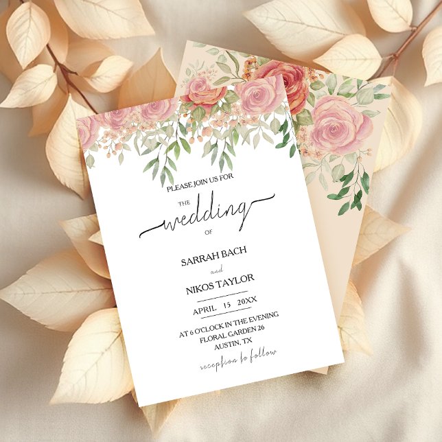 Invitation Aquarelle Boho Blush Roses (Créateur téléchargé)
