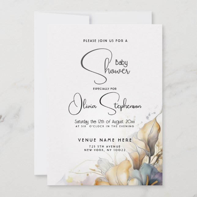 Invitation Aquarelle Boho Calla Lily Baby shower Floral (Devant)