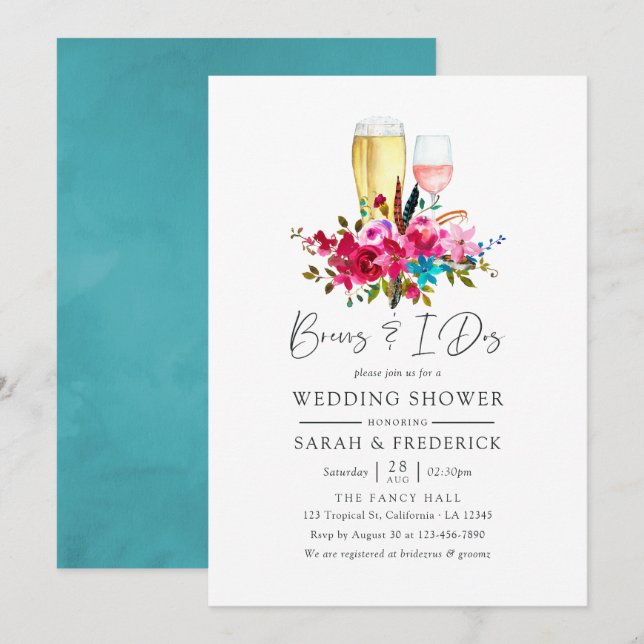 Invitation Aquarelle Boho Chic Fleurs Boissons Avant Les I Do (Devant / Derrière)