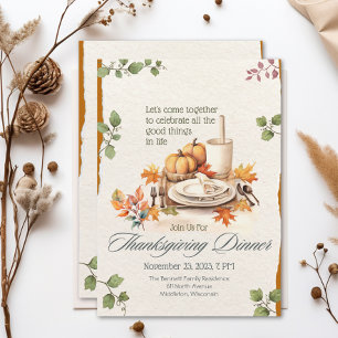Invitation Aquarelle Boho Cottagecore Thankesgiving