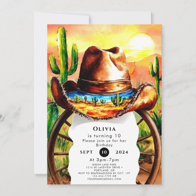 Invitation Aquarelle Boho Cowboy (Devant)