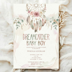 Invitation aquarelle Boho fleur Dreamcatcher Baby Shower