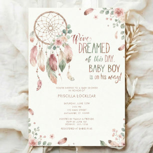 Invitation aquarelle Boho fleur Dreamcatcher Baby Shower