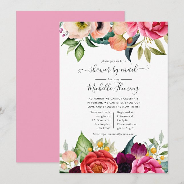 Invitation Aquarelle Boho Floral Baby shower par courrier (Devant / Derrière)