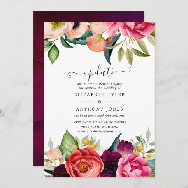 Invitation Aquarelle Boho Floral Spring Wedding Update (Devant / Derrière)
