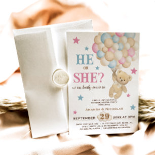 Invitation Aquarelle Boho Genre Révéler bleu rose