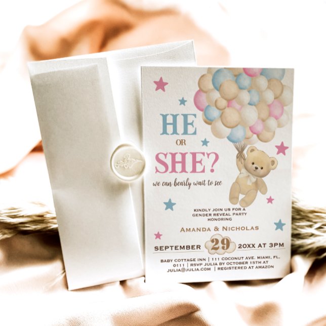 Invitation Aquarelle Boho Genre Révéler bleu rose (Créateur téléchargé)