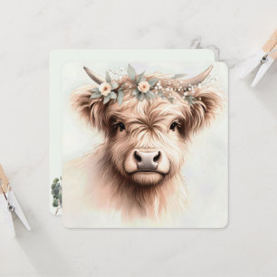 Invitation Aquarelle Boho Highland Vache avec tête nuptiale