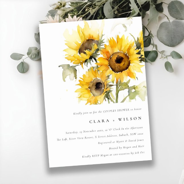 Invitation Aquarelle Boho minimale Couple de tournesol Couple (Créateur téléchargé)