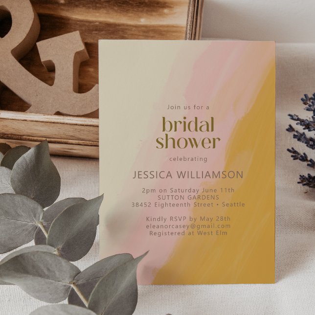 Invitation Aquarelle Boho moderne Fête des mariées rose jaune (Créateur téléchargé)