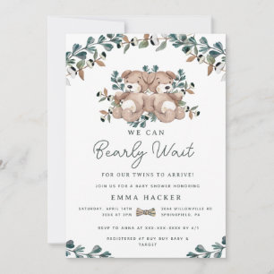 Invitation Aquarelle Boho Ours Genre Neutre Jumeaux Douche