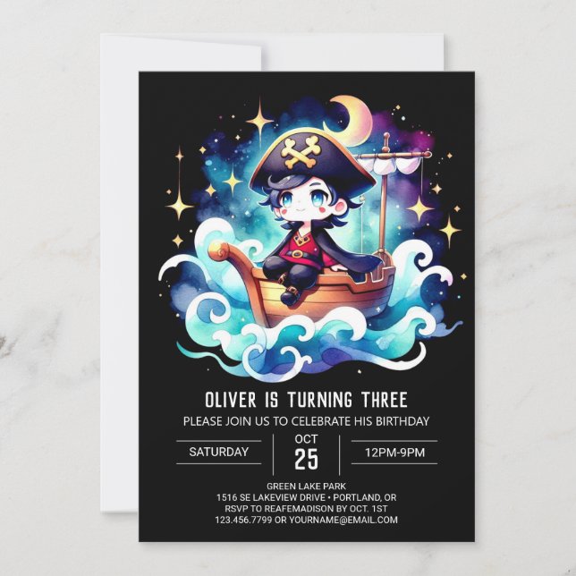 Invitation Aquarelle Boho Pirate Anniversaire (Devant)