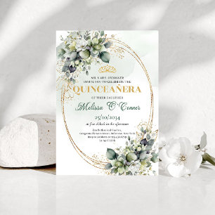Invitation aquarelle Boho Quinceañera Or Gold Euca