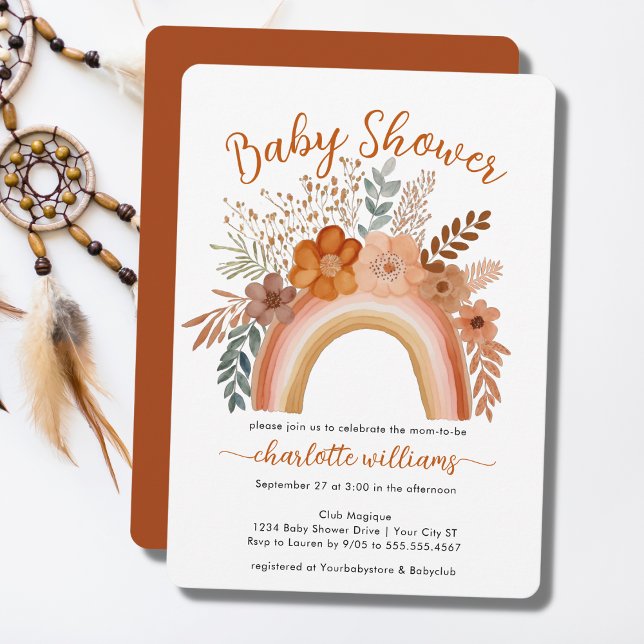 Invitation Aquarelle Boho Rainbow Terracotta Baby shower (Créateur téléchargé)